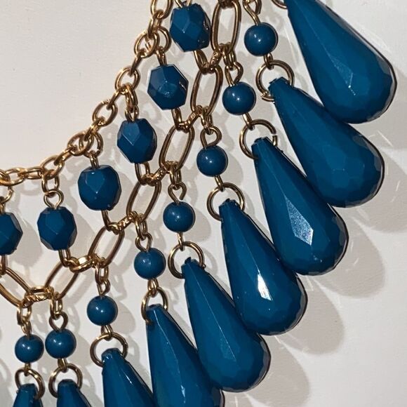 Turquoise Blue Beaded Bib Chunky Statement Necklace - Picture 5 of 7